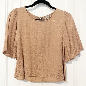 Monk & Lou Gold Leopard Print Flutter Sleeve Blouse Size Small